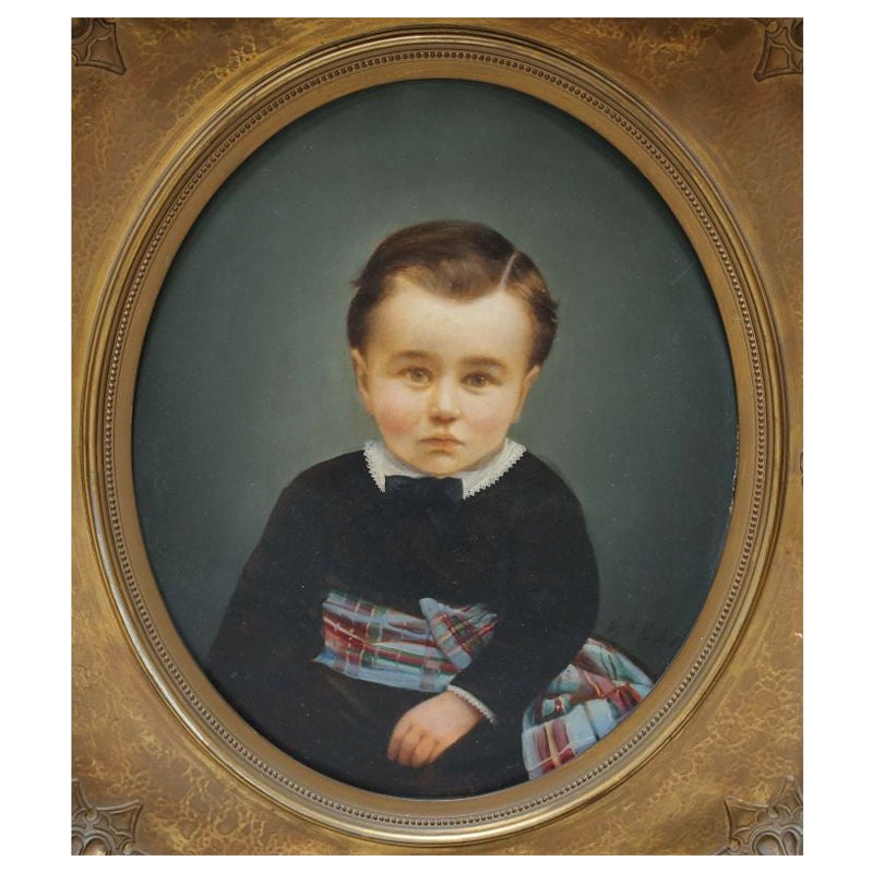 Fine Oil Painting Potrait of Young Boy by Elizabeth Rockwell For Sale