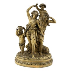 Antique Clodion, Claude Michel Terracotta Sculpture, Triumph Bacchus