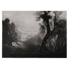 Antique Mezzotint by John Martin, Satan Contemplating Adam and Eve, Washbourne, 1853