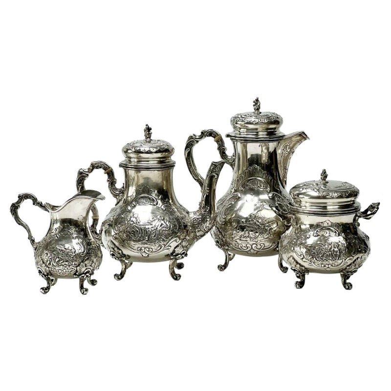 4teiliges Tee- und Kaffeeset aus Silber von Storck & Sinsheimer Hanau, Deutschland, um 1900 im Angebot