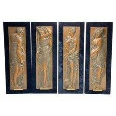 Set of 4 Barbedienne Bronze Plaques of Water Nymphs, 20th Century