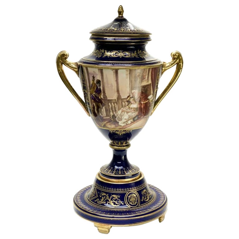 Royal Vienna Austria Hand Painted Porcelain Twin Handled Urn, Othello circa 1900 For Sale