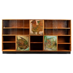 Used Mid-Century Modern Walnut Bookcase Cabinet Painted Panels by Hubert Minnebo