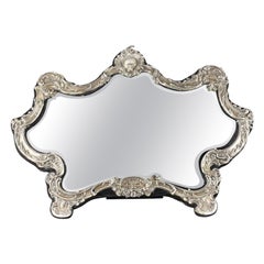 Vintage Gorham Sterling Silver Vanity Mirror 925 Silver on Black Velvet Covered Wood