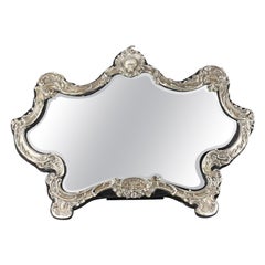 Miroir de coiffeuse Gorham en argent sterling 925 sur bois recouvert de velours noir