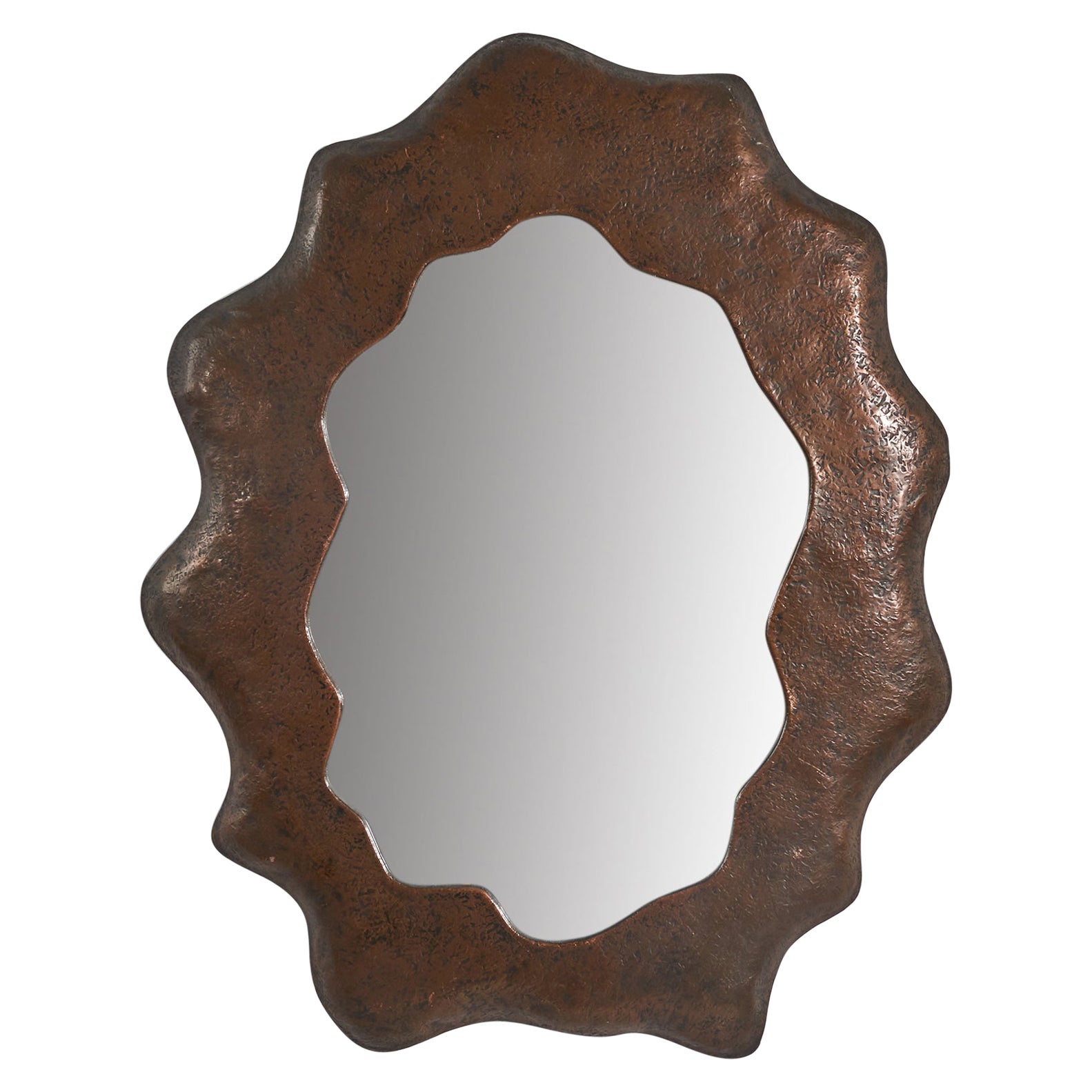 Italian Designer, Freeform Wall Mirror, Copper, Mirror Glass, Italy, 1950s For Sale