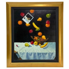 Huile sur toile « Falling Fruit » de Michael Bridges, signée 1989