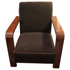 Luxe Ralph Lauren Art Deco Inspired Mohair and Mahogany Club Chair