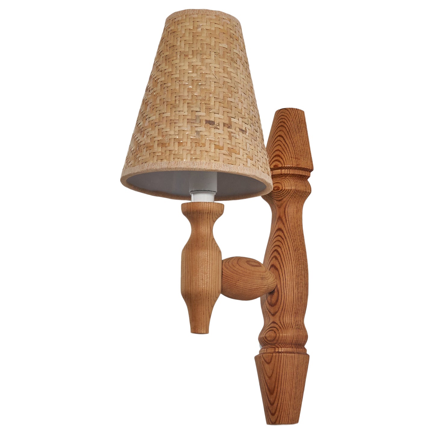 Swedish Designer, Wall Light, Pine, Rattan, Sweden, c. 1970s For Sale