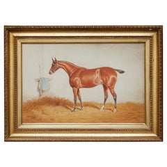 Oil on Board Horse Painting Titled the Saint Prize Hunter of England, circa 1900