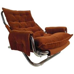Mid-Century Chrome Frame Tufted Lounge Chair 5