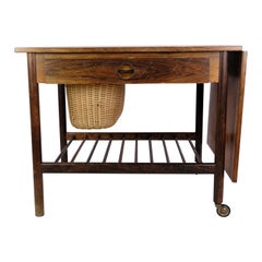 Vintage Side Table, Rosewood, Wicker Basket, Danish Design, 1960
