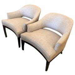 Stylish Pair of Designer Linen Upholstered Club Chairs