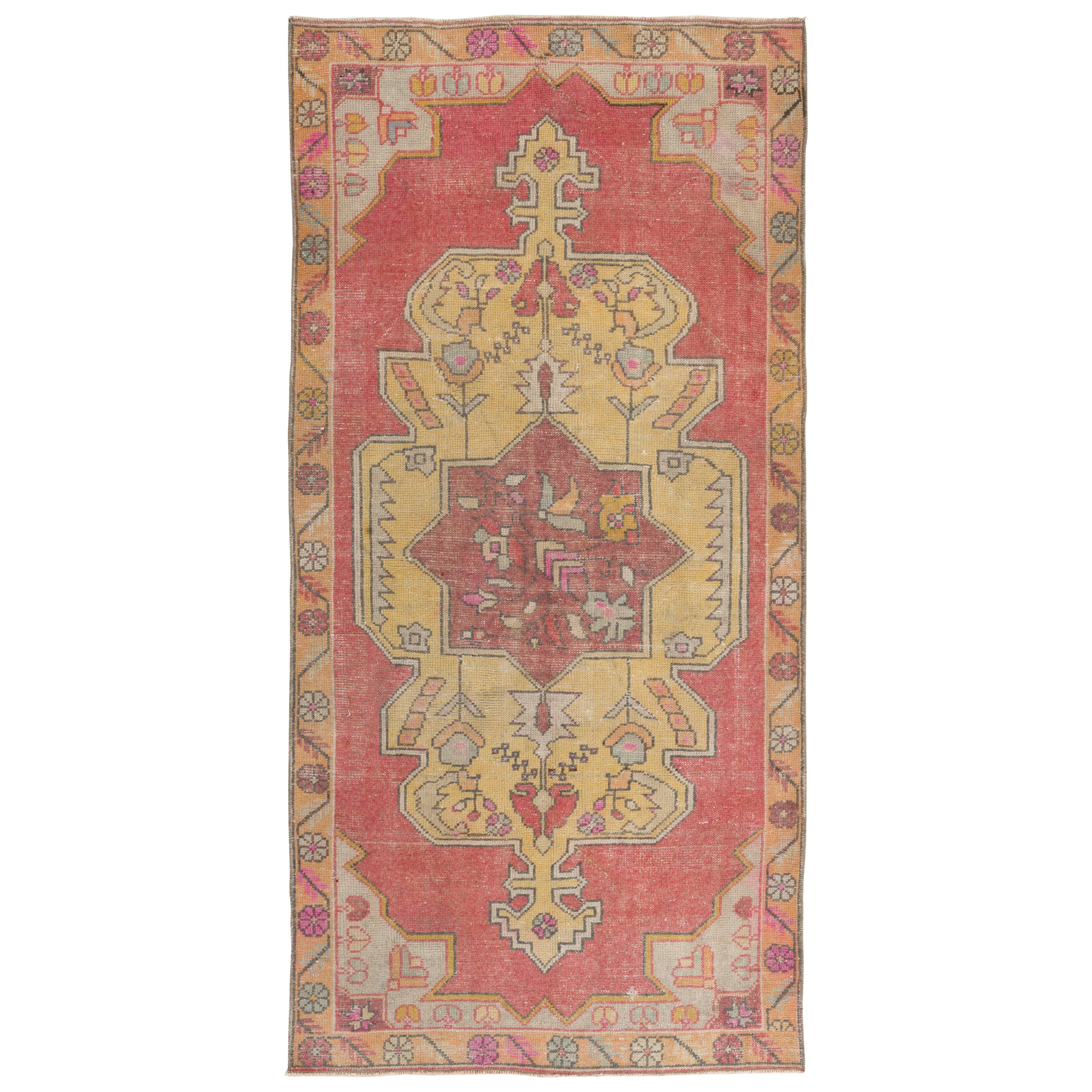4x8 Ft Mid-Century Oriental Rug, Authentic 1950's Anatolian Hand-Knotted Carpet For Sale