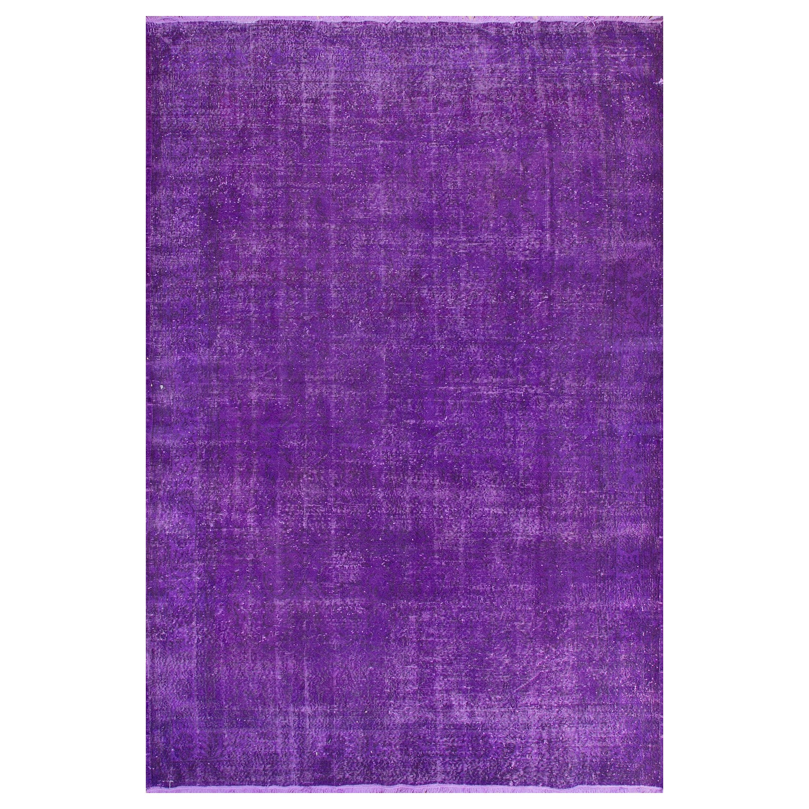 6.8x11 Ft Vintage Handmade Wool Rug in Solid Purple for Modern Office and Home For Sale