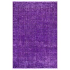 6.8x11 Ft Vintage Handmade Wool Rug in Solid Purple for Modern Office and Home