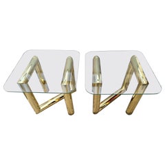 Pair of 1970s Mid-Century Modern Brass Z Tables in the Karl Springer's Style