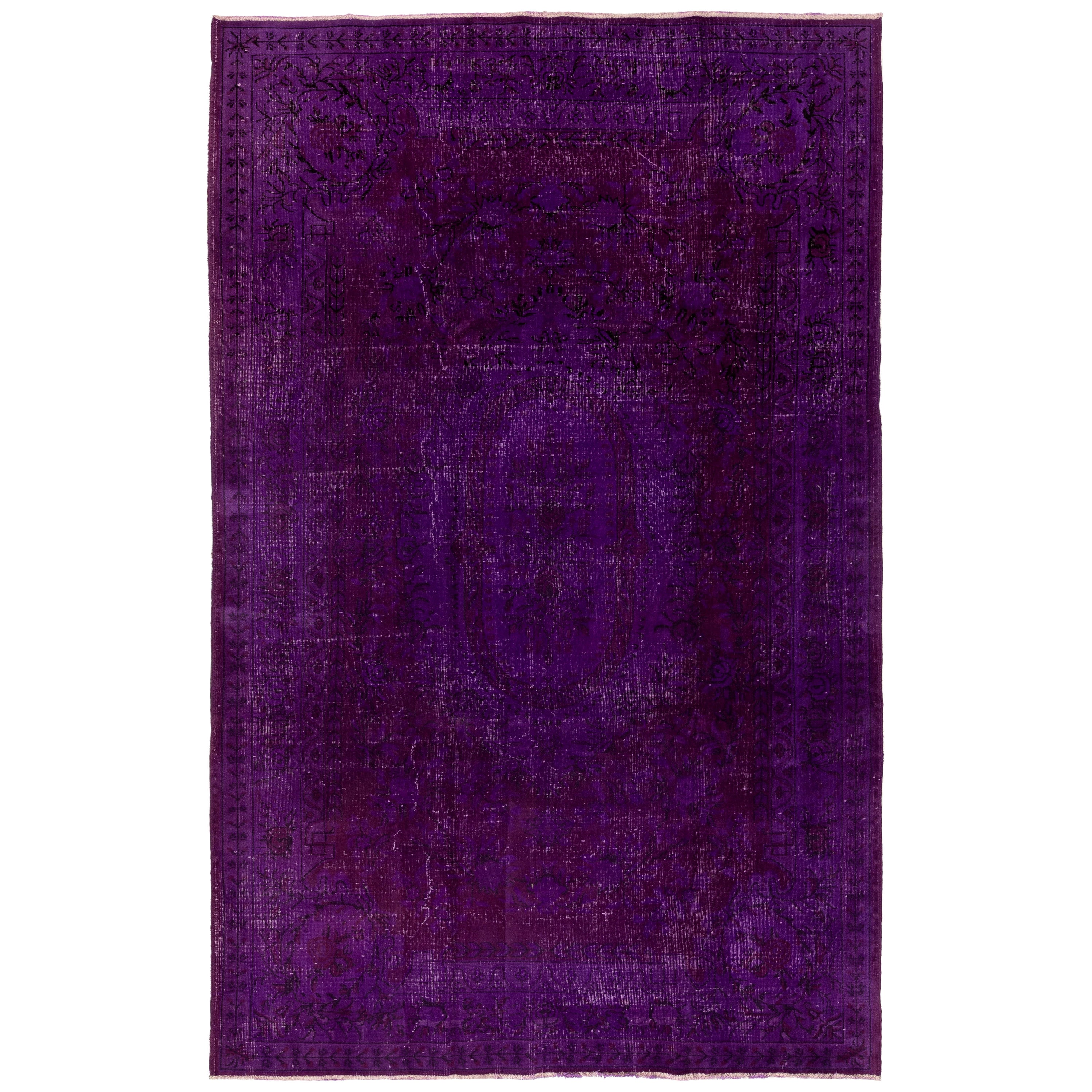 6.8x10 Ft Handmade Turkish Area Rug in Purple. Ideal for Contemporary Interiors