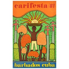 Affiche vintage d'origine Carifesta 81 Barbados Cuba Caraïbes culture artistique musique 