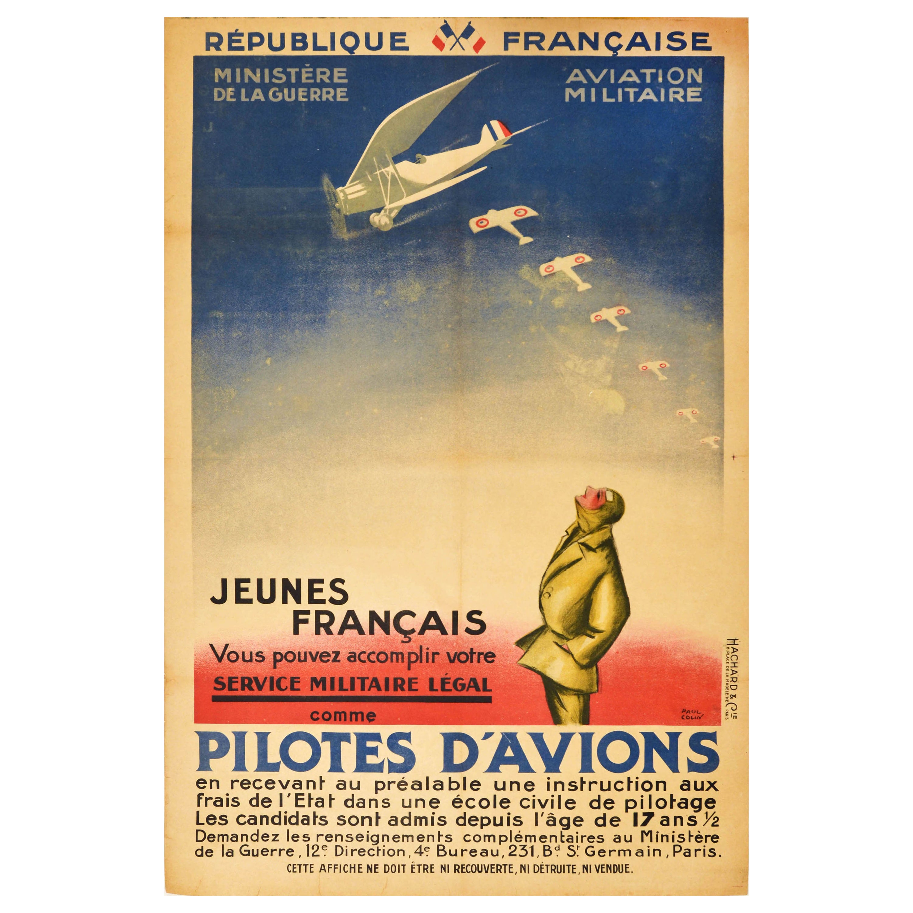 Original Antikes Original-Poster Piloten D'avions Air Force Pilot Militärische Rekrutierung