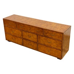 Used Widdicomb Burl Wood Campaign Dresser, Mid-Century 9 Drawer Chest