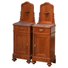 Pair of 19th Century French Louis Philippe Marble Top Walnut Bedside Tables