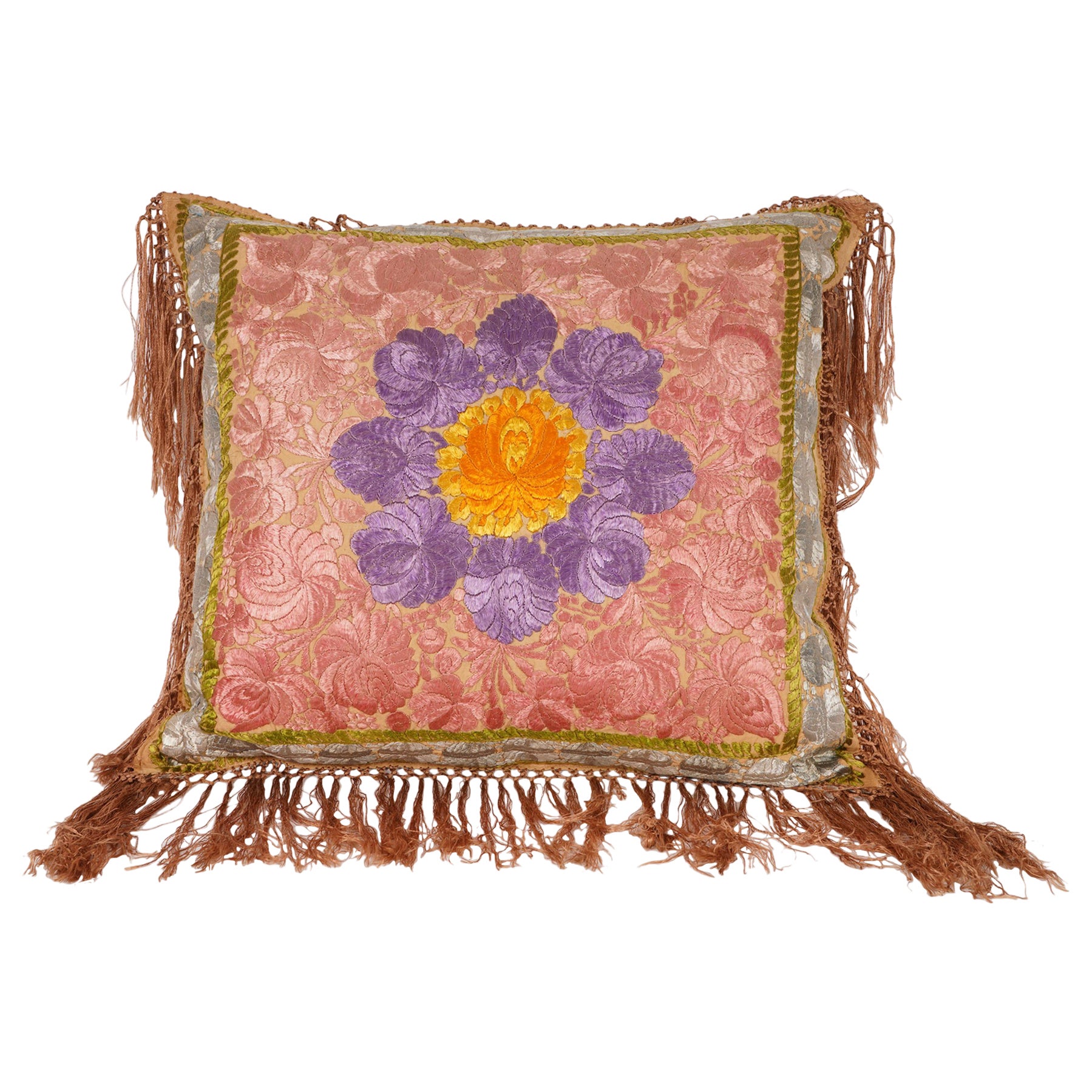 Pillowcase Made from a Matyo Embroidery, Hungary, Early 20th C. For Sale