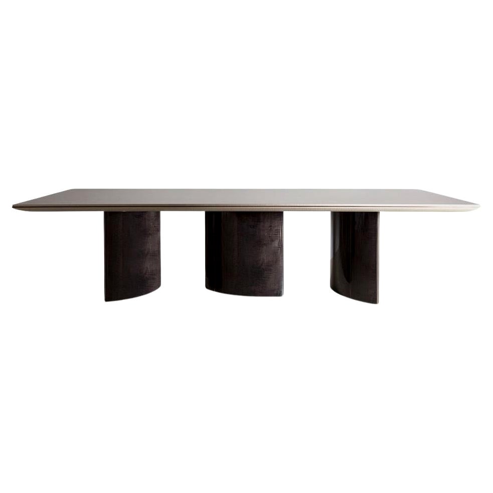 Large Two-Tone Sycamore Wood Modern Dining Table with Pedestals