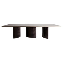 Large Two-Tone Sycamore Wood Modern Dining Table with Pedestals