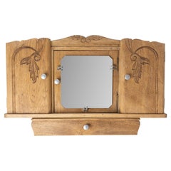 French Little Armoire with Mirror or Wall Cabinet Massive Oak, circa 1940