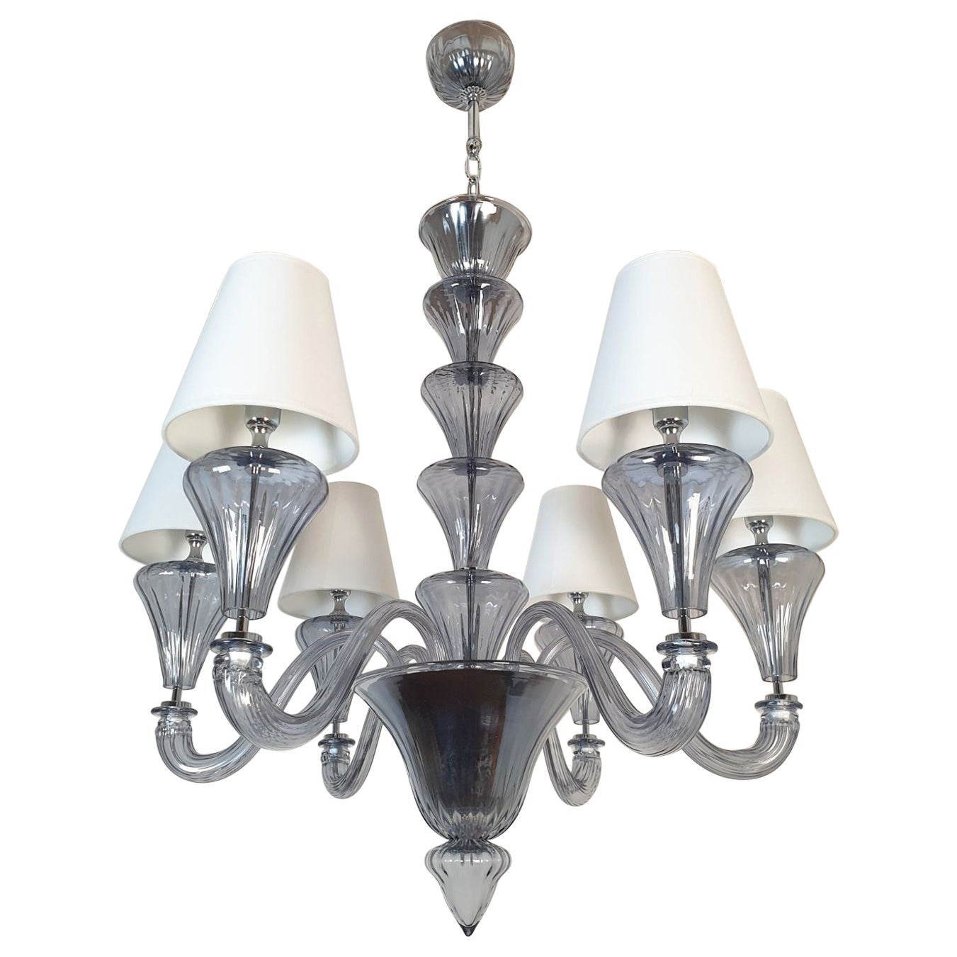 Large Blue Gray Murano Glass Chandelier by Barovier