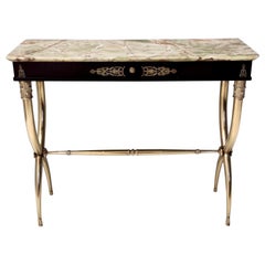 Elegant Brass and Walnut Console with an Onyx Top Ascribable to Buffa, Italy