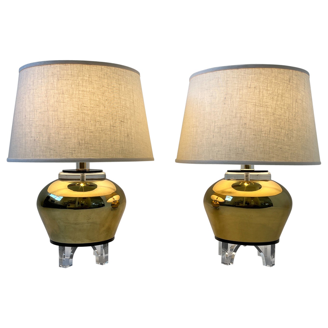 Pair of Brass and Lucite Table Lamps by Bauer Lamp Co