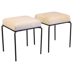 Pair of Iron and Sheepskin Stools, U.S.A, 1950s