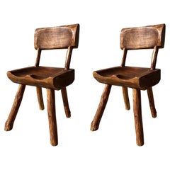 Vintage Wabi Sabi Artisanal Wood Dining Chairs, Set of 2