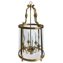 Lustre à lanterne ancien de style Louis XV en laiton doré