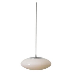 Mid-Century Nils Jonsson Opaline Glass UFO Pendants With Long Steel Stems