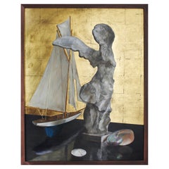 Still Life with Nike and Sailboat, Objet d'Art, Gold Leaf and Oil on Panel
