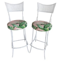 Retro Pair Faux Bamboo Phyllis Morris Barstools Patio Powdercoated Upholstered
