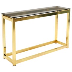 Console / Sofa Table in Brass Anodized Aluminum and Gray Glass