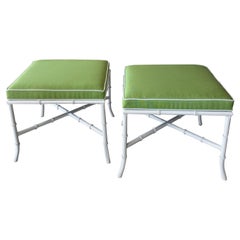 Vintage Pair Faux Bamboo Metal Outdoor Indoor Benches Stools Newly Powdercoated