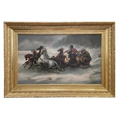 Antique 19th Century Russian Oil on Canvas Hunt Scene