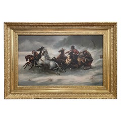 Huile sur toile russe du XIXe siècle Scène de chasse