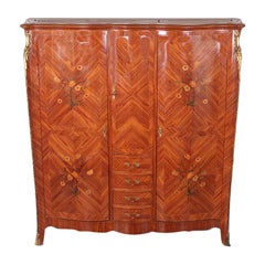Louis XV French Bombe Inlaid Armoire or Cabinet
