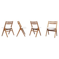 Set of 4 Hans Wegner Inspired Oak Dining Chairs by Sibast with White Seats