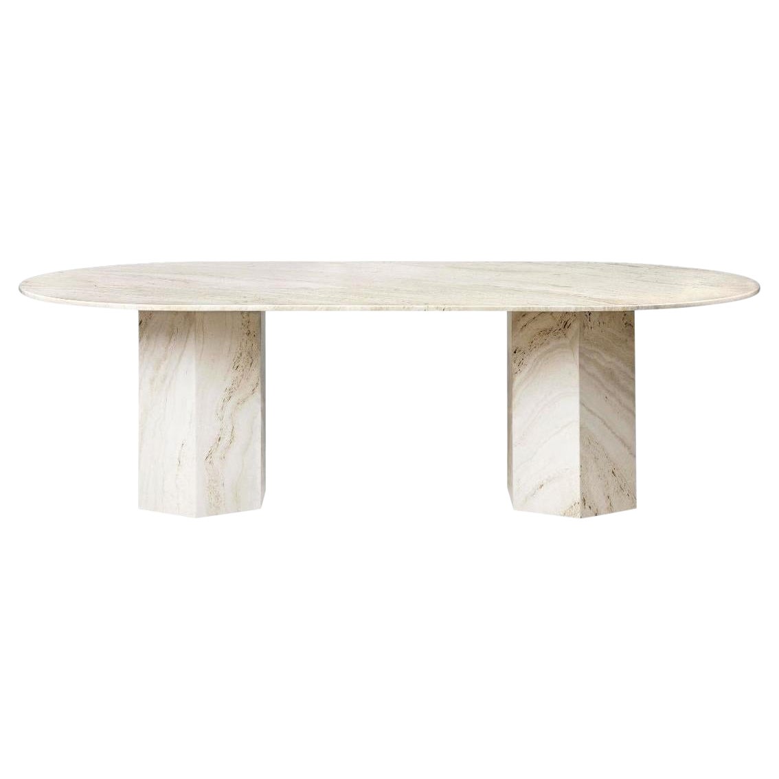 Elliptical Travertine Epic Dining Table by Gamfratesi for Gubi in Neutral White For Sale