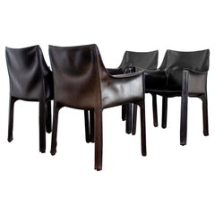 4 Mario Bellini CAB 413 Armchairs in Vintage Black Leather for Cassina