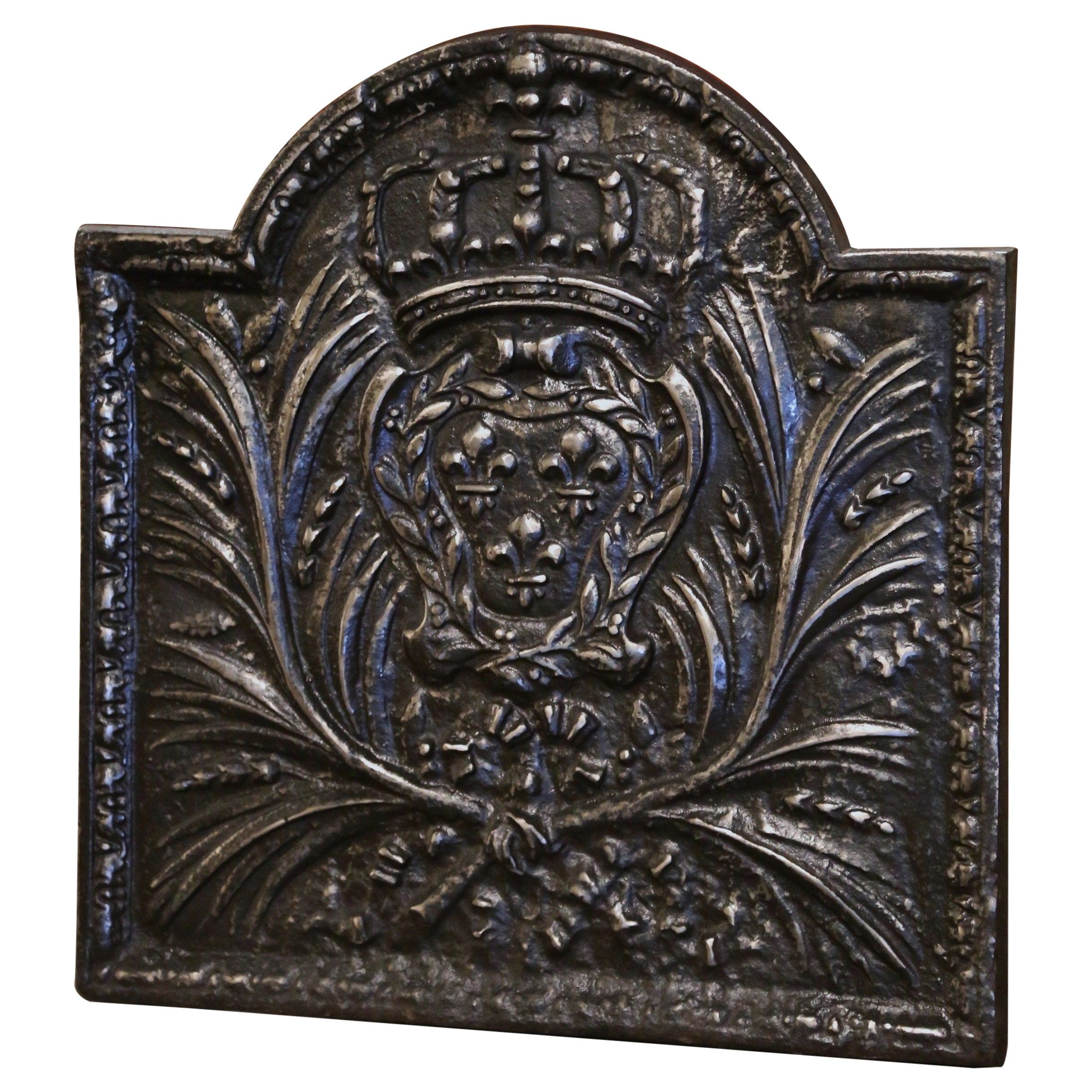 Mid-19th Century Polished Iron Fireback with "Royal Coat of Arms of France" For Sale