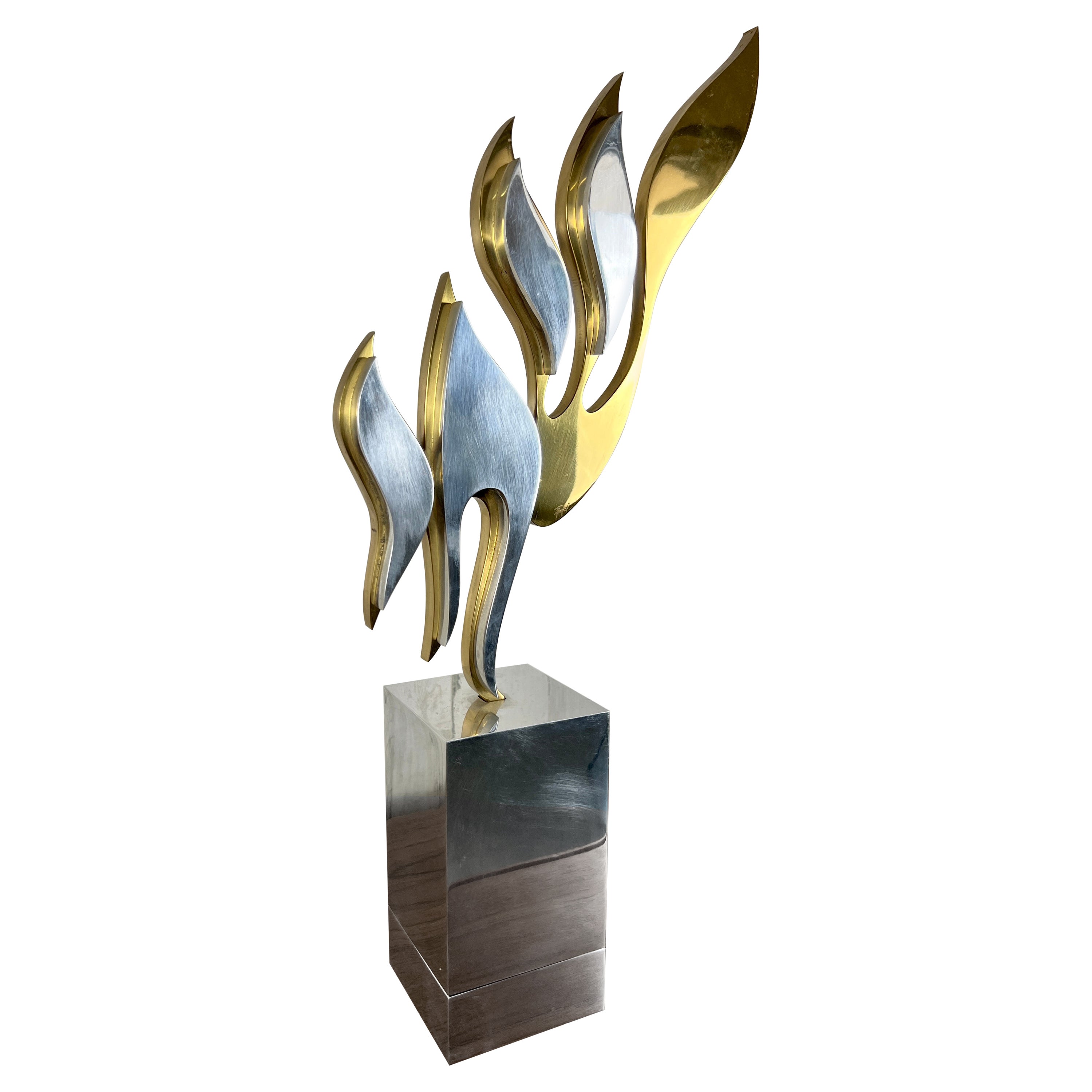 1980's Aluminum and Brass Sculpture by Michel For Sale