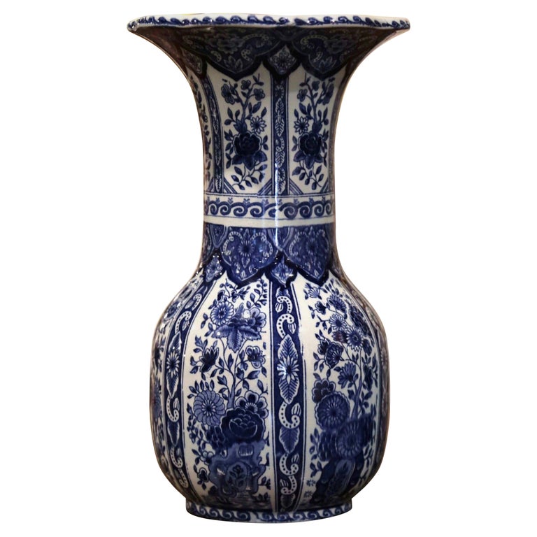 Mid-20th Century Dutch Royal Blue and White Painted Faience Delft Vase ...